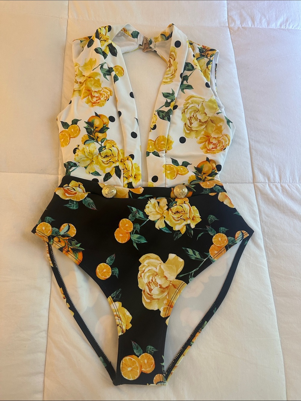 NWT!! ☀️River Island Yellow Floral & Black Panel One-Piece Swim 💛🌻🍊